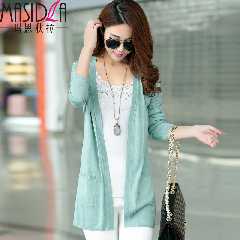 2015春夏新款韩版女装镂空中长款宽松外套毛衣薄款针织开衫空调衫