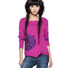 正品 2014春装新款 女 绣花针织衫 开衫外套浮桑初 梅红
